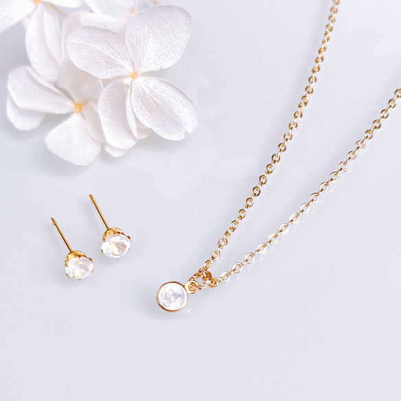 《6月誕生石》ブルームーンストーン プチ ネックレス 14kgf 誕生日 プレゼント 金属アレルギー対応 ギフト 7枚目の画像