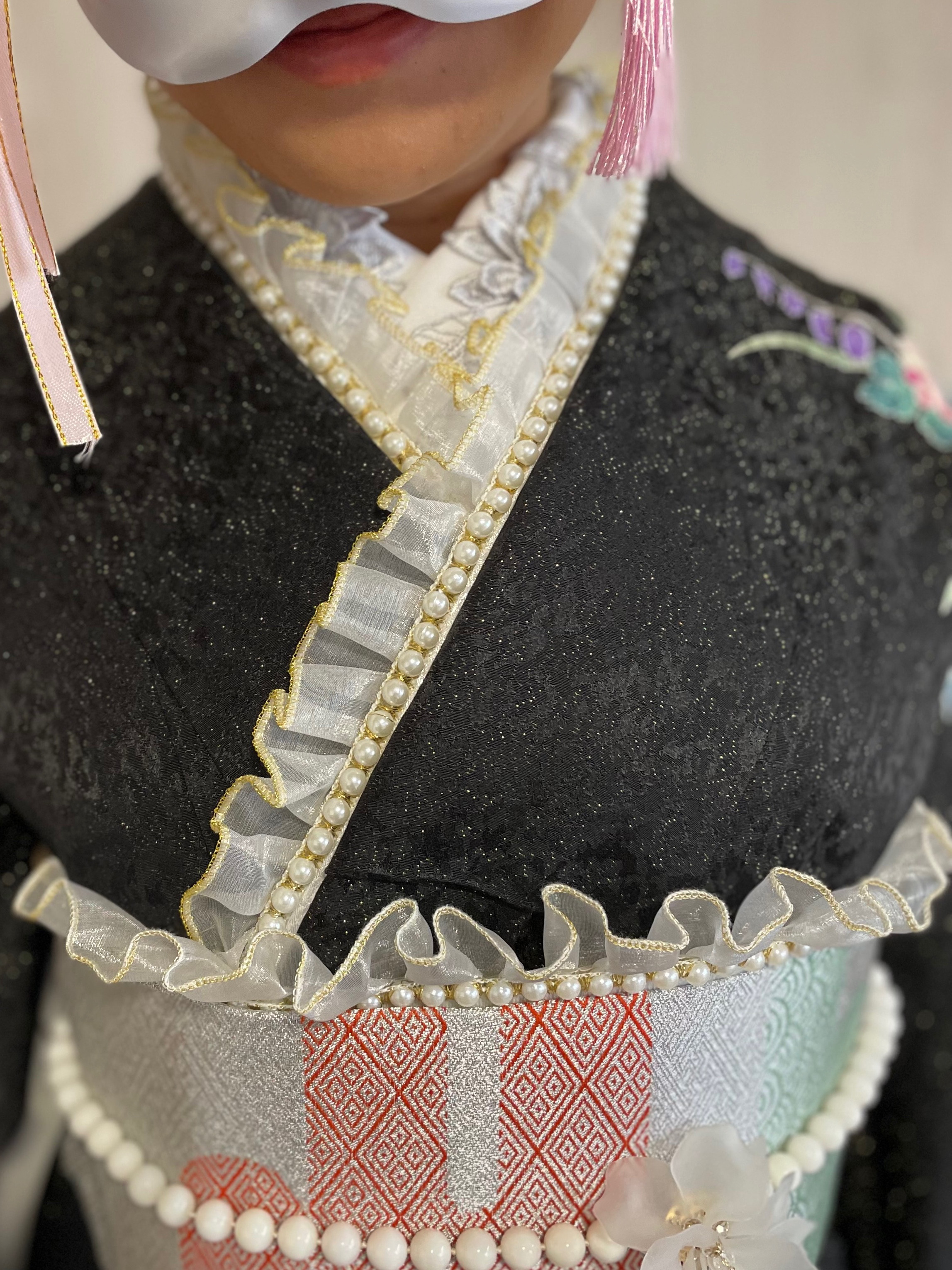 晴れの日の華やぎ＊重ね襟（伊達えり）と帯上飾り（帯下飾り）のセット⭐︎2⭐︎  ブラックの土台です　送料無料