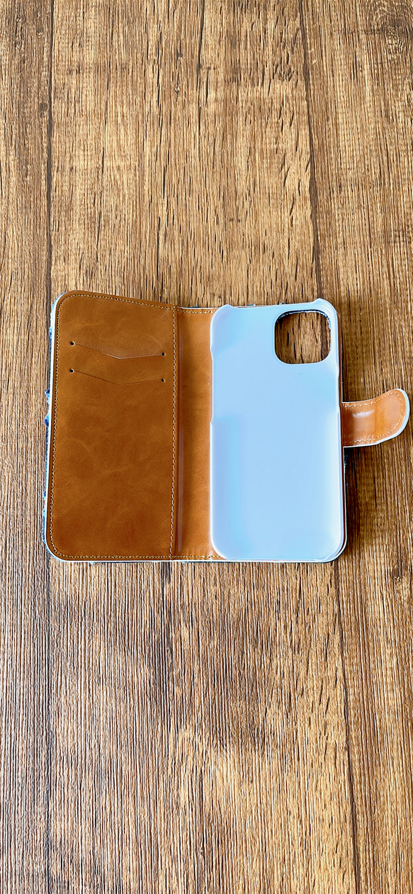 手帳型　風にそよぐマーガレット　ブルー　iPhoneケース 8枚目の画像