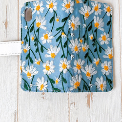 手帳型　風にそよぐマーガレット　ブルー　iPhoneケース 6枚目の画像