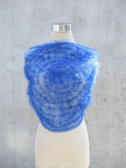 受注制作　ブルーチュールレース七変化着回し可能　フリル　　ボレロ　マフラー　スヌード　ウエストベルト　ベスト　ブルー