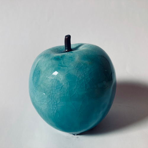 ワケありの逸品 トルコブルーガラス釉のリンゴ その他置物 Lilyceramic