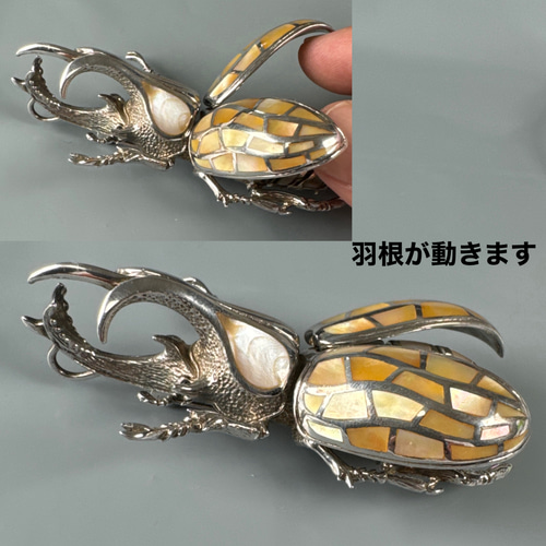 カブトムシ型 シルバー925 螺鈿装飾 ブローチ&ペンダントトップ カブトムシ型 シルバー925 螺鈿装飾 ブローチ&ペンダントトップ