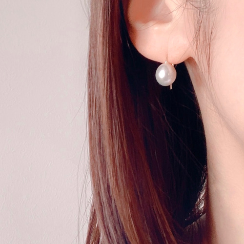 ライス〗淡水パールフックピアス（グレー）14kgf/SV925【1488】 ピアス