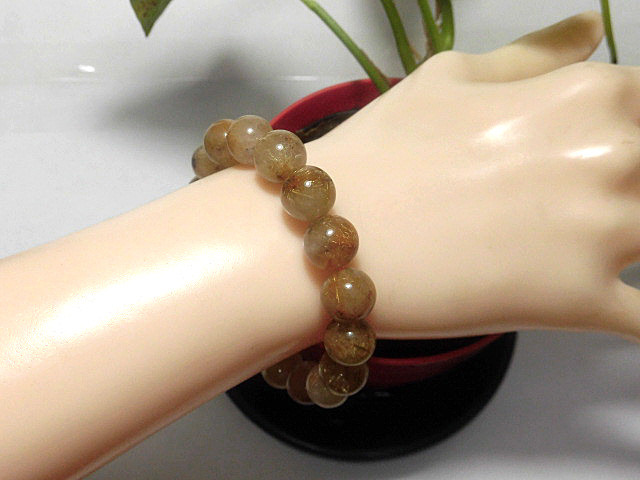 天然石 ルチルクォーツ11.2mm～11.8mm玉ブレスレット 内周18.0cm　　240101455