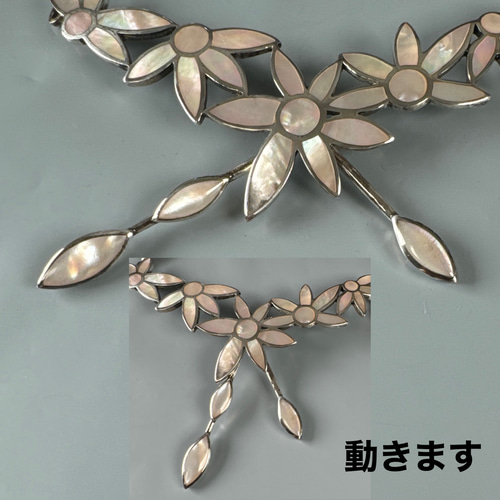 お花デザイン シルバー925 螺鈿装飾 ネックレス r25 ネックレス