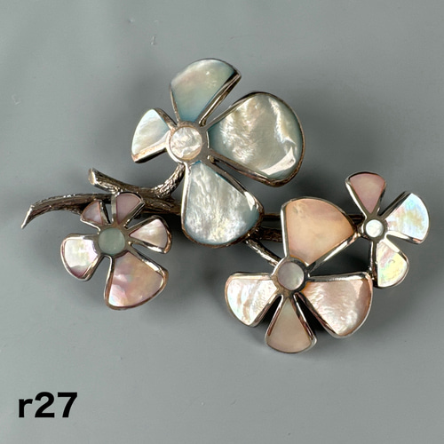 【美品】  デザイン ブローチ シルバー925 年代物 お花デザイン ブローチ シルバー925 螺鈿装飾 r27 ネックレス