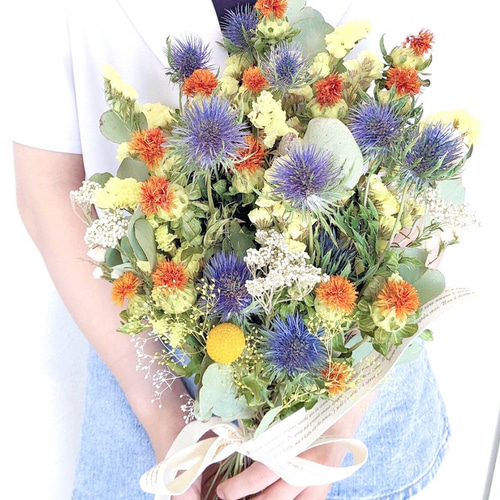 紅花とエリンジウムのドライフラワースワッグ スワッグ happiness