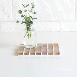 特集掲載☆オレンジ ピンク Slim ガラスモザイクタイルのディスプレイトレイmini（飾り台）【受注制作】 3枚目の画像