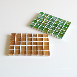 特集掲載☆オレンジ ピンク Slim ガラスモザイクタイルのディスプレイトレイmini（飾り台）【受注制作】 10枚目の画像