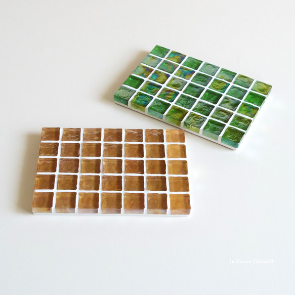 特集掲載☆オレンジ ピンク Slim ガラスモザイクタイルのディスプレイトレイmini（飾り台）【受注制作】 10枚目の画像