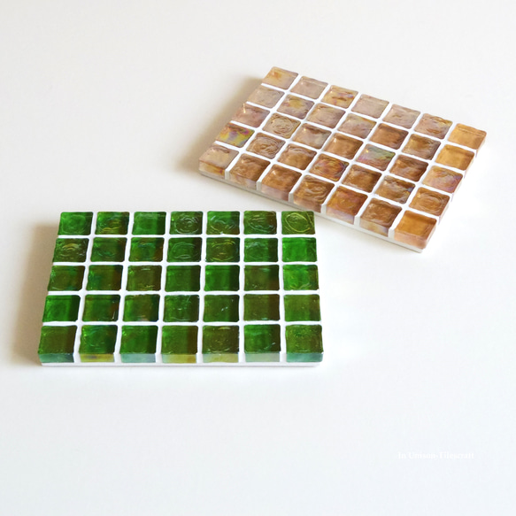 特集掲載☆オレンジ ピンク Slim ガラスモザイクタイルのディスプレイトレイmini（飾り台）【受注制作】 11枚目の画像