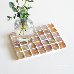 特集掲載☆オレンジ ピンク Slim ガラスモザイクタイルのディスプレイトレイmini（飾り台）【受注制作】 4枚目の画像