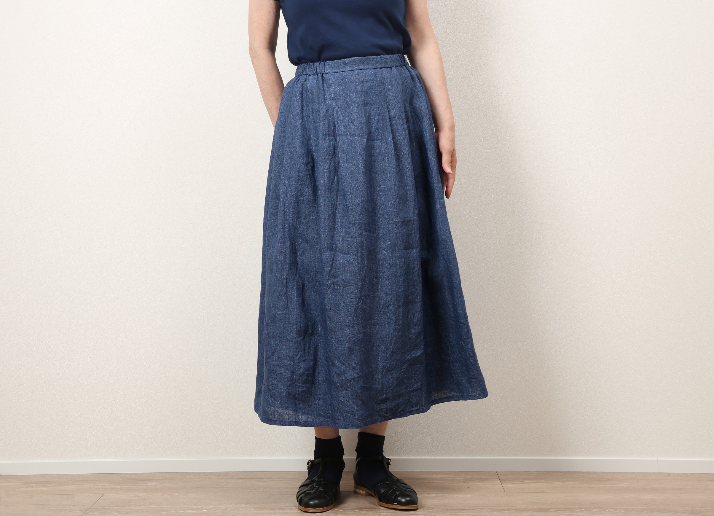 #442タックギャザースカート(インディゴブルー)