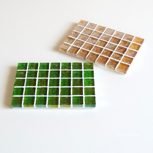 アンティークデザイン◾️ガラス天板×タイル張り ディスプレイ台/ 飾り台 retro tile monitor tray 6colors / レトロ タイル モニター台