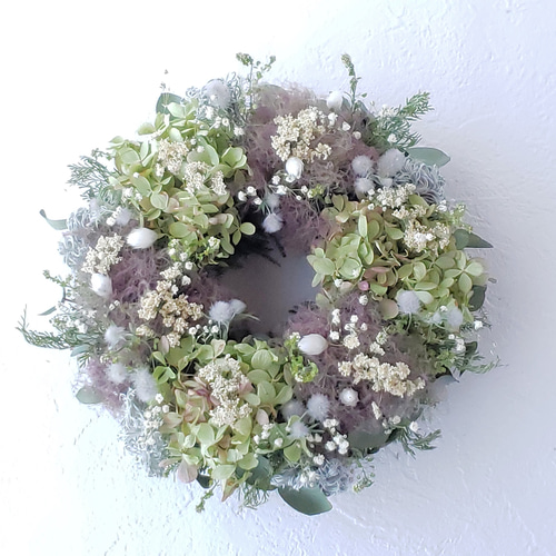紫陽花とスモークツリーのリース ドライフラワー リース 瑠花 通販