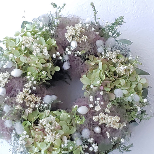 紫陽花とスモークツリーのリース ドライフラワー リース 瑠花 通販