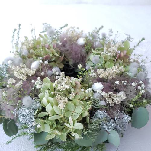 紫陽花とスモークツリーのリース ドライフラワー リース 瑠花