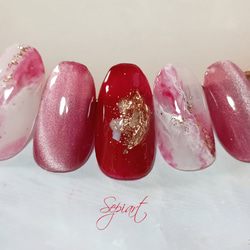 Py5★大理石ネイルホイル ジェルネイルチップ☆付け爪〜ボルドー 5ミクロンマグネット×大理石