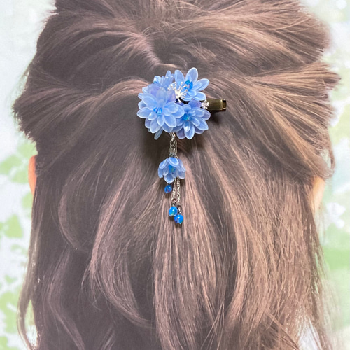 本物花 バレッタ 涼しげ＊＊ 髪飾り 浴衣 ヘアアクセサリー クリップ