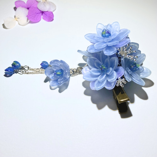 ヘアクリップ: 紫陽花（万華鏡）ープラバン花ヘアアクセサリー 髪飾り