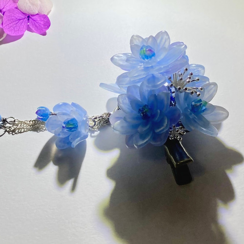 ヘアクリップ: 紫陽花（万華鏡）ープラバン花ヘアアクセサリー 髪飾り
