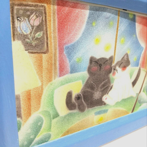 ◇複製画◇『蛍 探しの後は 爆睡だニャー♪』猫 パステルアート