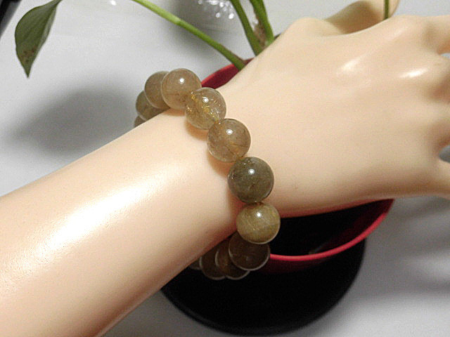 天然石 ルチルクォーツ12.8mm～13.4mm玉 ブレスレット 内周19.0cm　　240101458