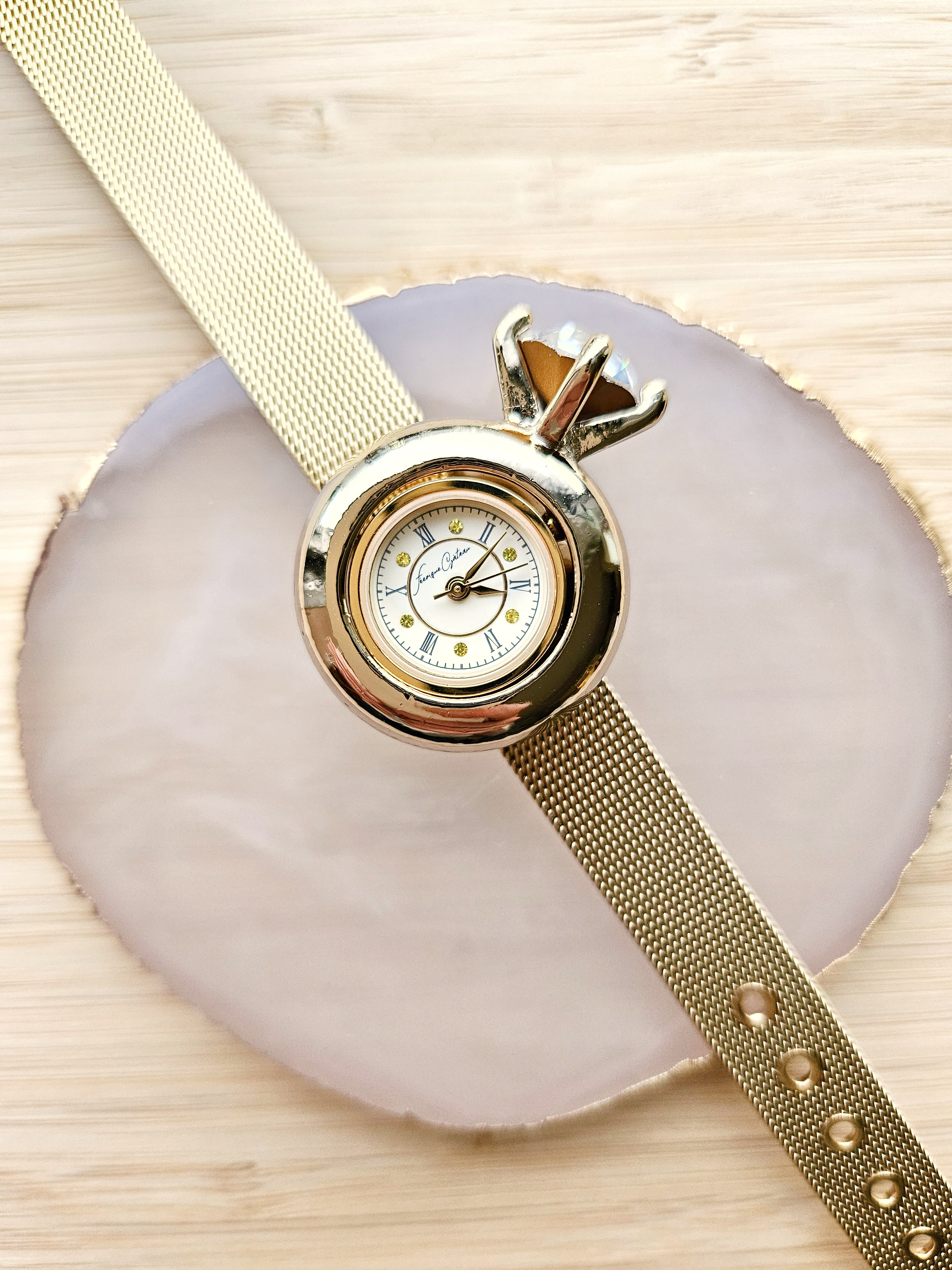 メタルベゼルウォッチセット（リング　ゴールド×クリア）