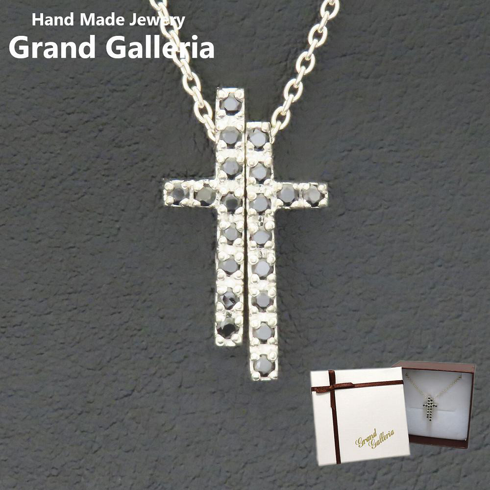 セパレートクロスネックレス シルバー925 ブラック キュービックジルコニア 【刻印無料】 十字架 クロス ネックレス