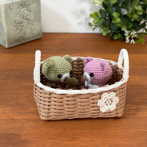 可愛い小物入れカゴ クラフトバンド レースモチーフ ぬいぐるみ入れに