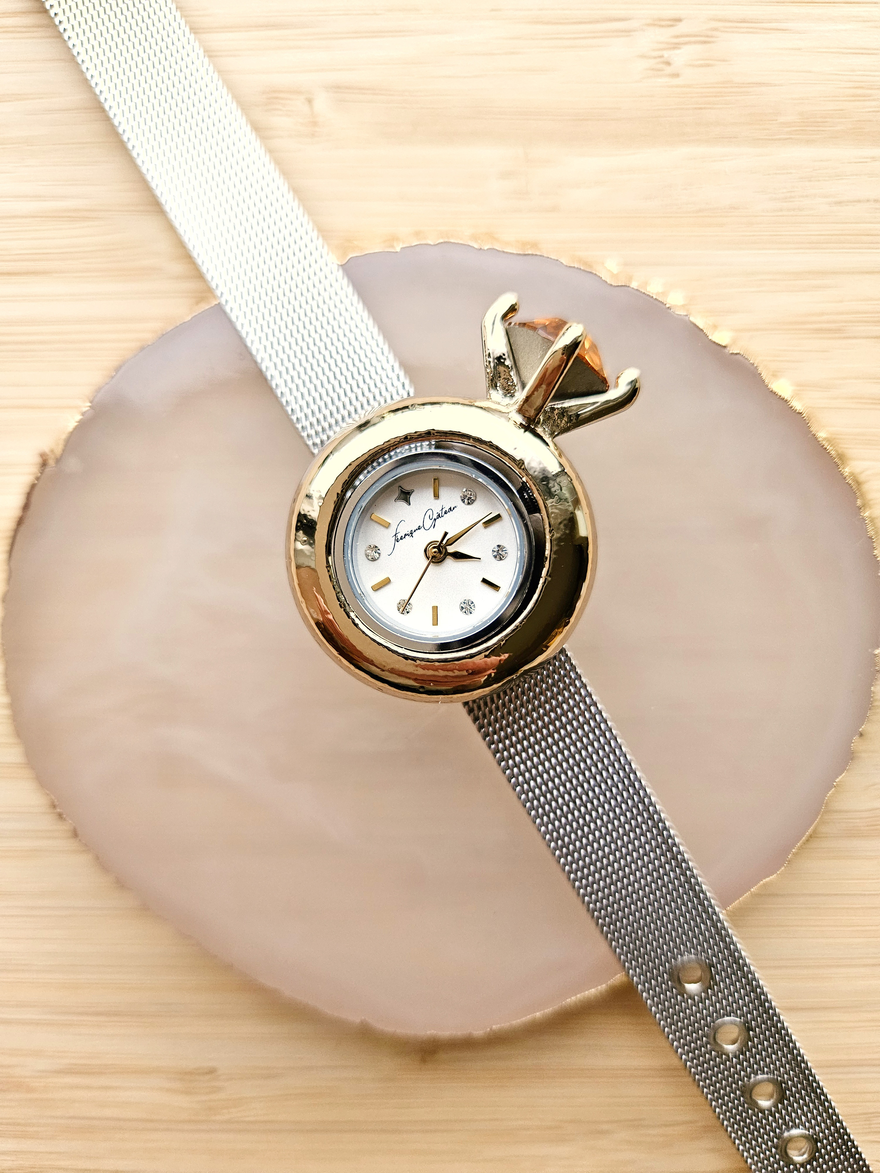 メタルベゼルウォッチセット（リング　ゴールド×トパーズ）