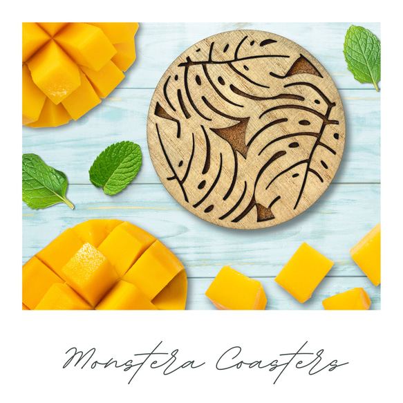 3枚セット】木製 ハワイ モンステラ柄 コースター コースター customme