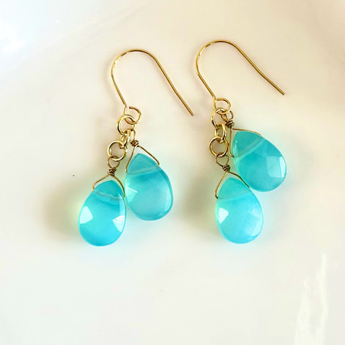 no.4085　pink×blue×gunl　天然石ピアス/イヤリング 夏色 天然石のピアス イヤリング ✳︎シーブルーカルセドニー