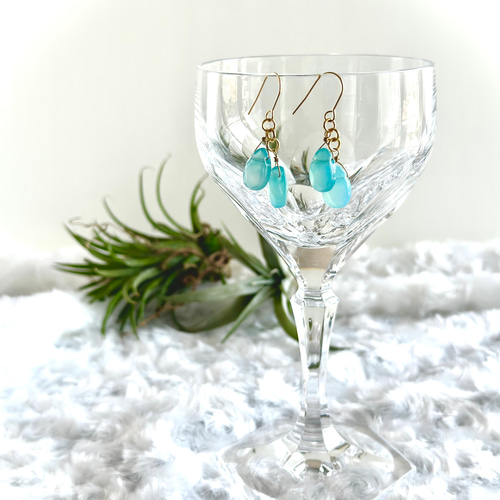 夏色 天然石のピアス イヤリング ✳︎シーブルーカルセドニー