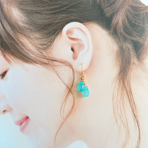 夏色 天然石のピアス イヤリング ✳︎シーブルーカルセドニー