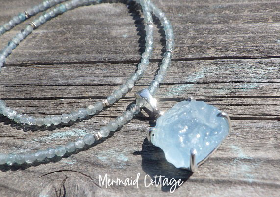 sv925☆Rough Aquamarine ラフロック アクアマリンのネックレス