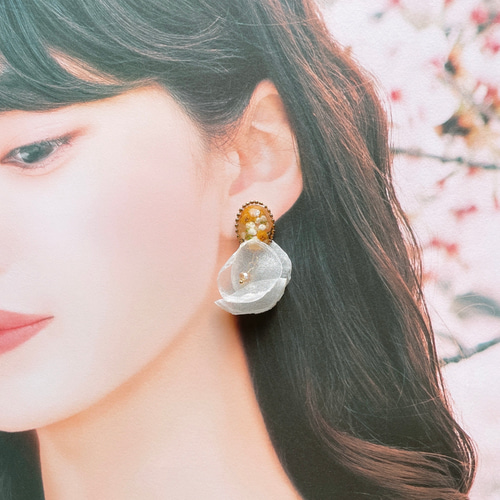 ピアス イヤリング レジン レジンアクセサリー レースフラワー レース