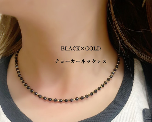BLACK GOLD ブラックスピネル天然石 チョーカーネックレス