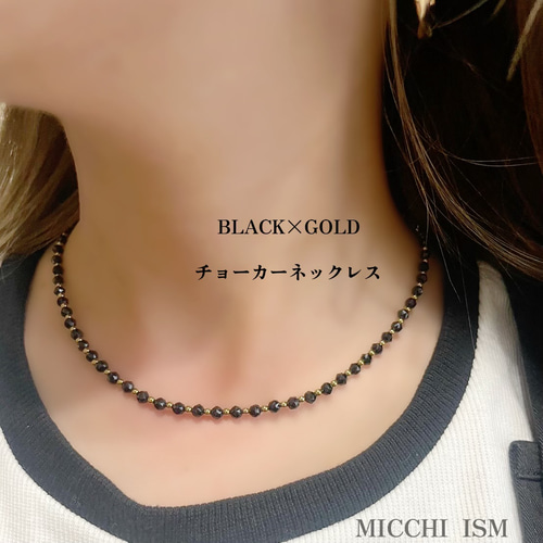 BLACK GOLD ブラックスピネル天然石 チョーカーネックレス 可愛い 大人 