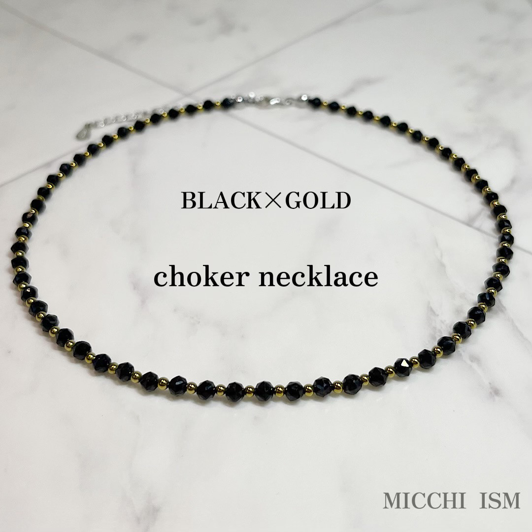 BLACK GOLD ブラックスピネル天然石 チョーカーネックレス 可愛い 大人 キラキラ アジャスター付き レディース