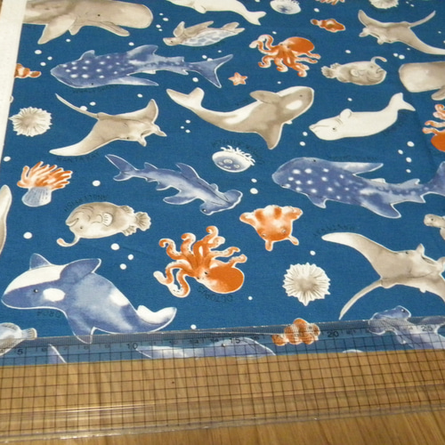 オーダー用生地サンプル 海の生き物 4色 シャチ グッズ かわいい