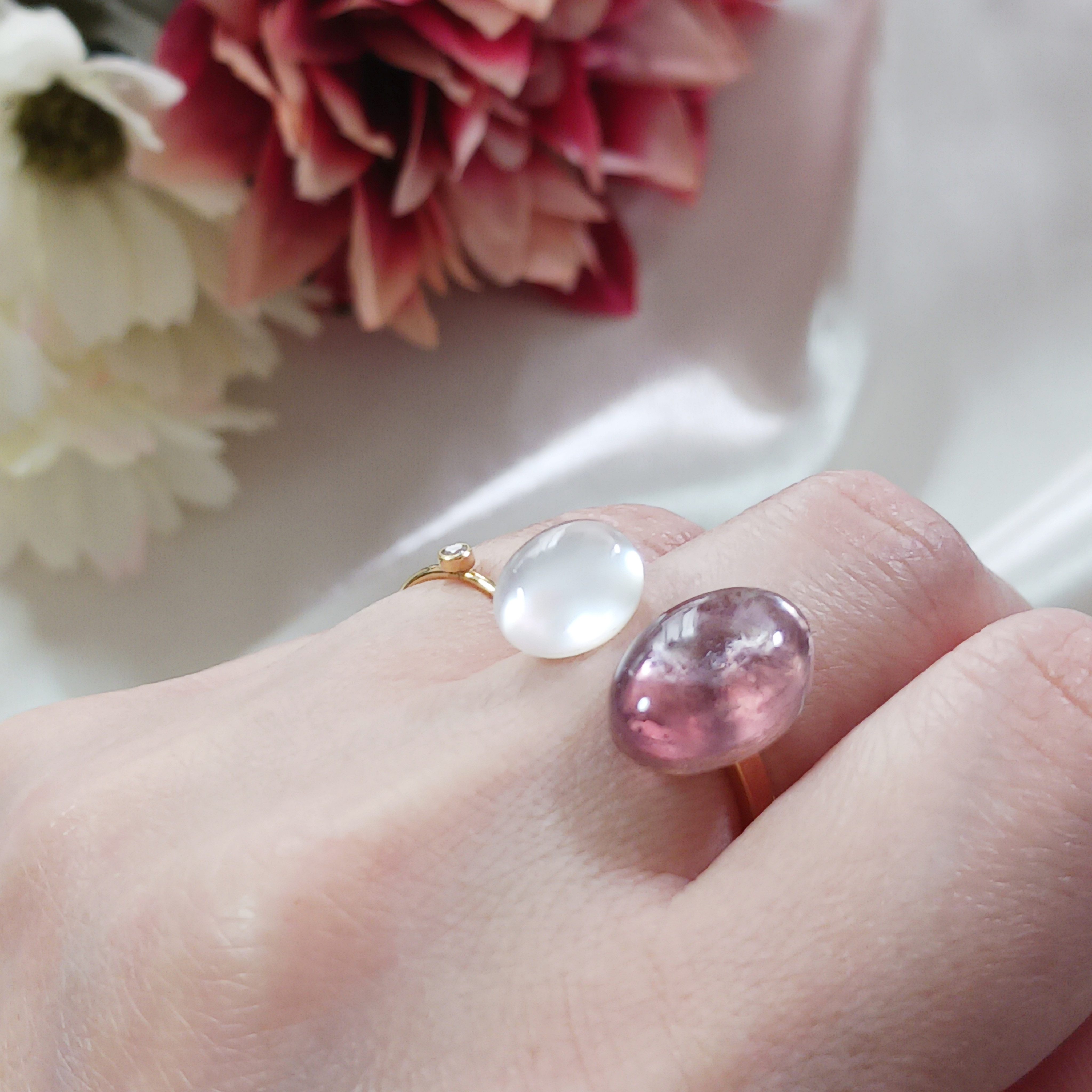 天然石フォークリング ロイヤルレピドライトキャッツアイ  