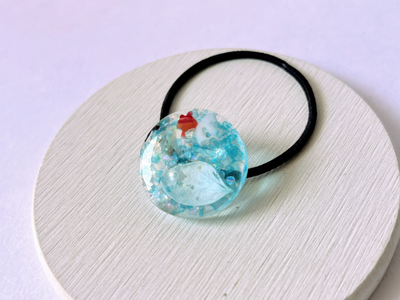 レジンヘアゴム シャボン玉　お花　パール　キラキラ　ブルー レジンヘアゴム シャボン玉お花パールキラキラブルー