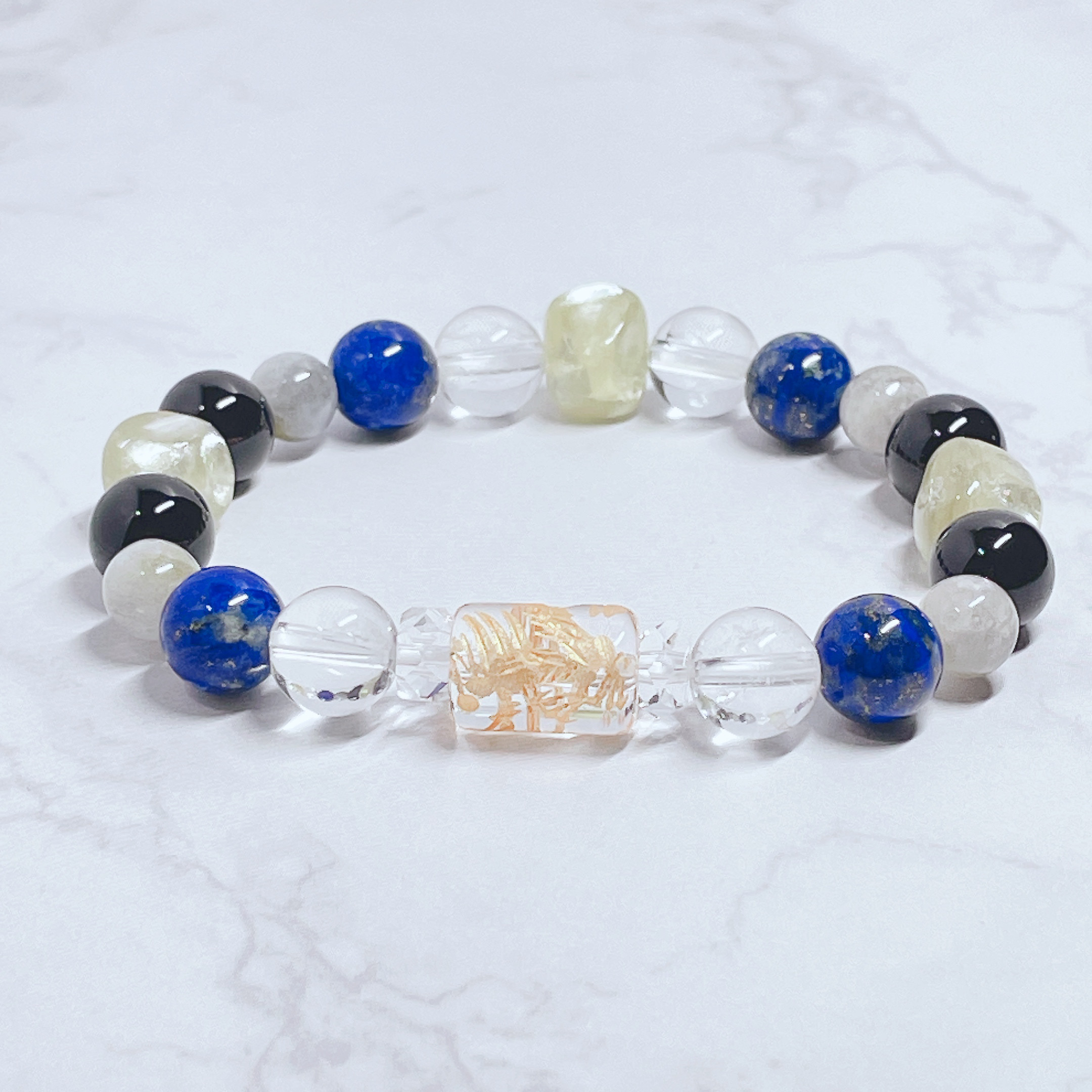 ✦運気を高め、事業を成功へ導く 龍 ルチル・ラピスラズリ・モリオン・ラブラドライト 天然石 ブレスレット No720