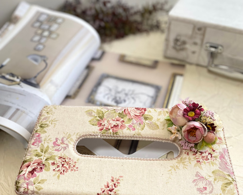 ✳︎✳︎専用✳︎✳︎ポケット付きティッシュケース　花柄コーデュロイ✳︎母made品✳︎ ✳︎✳︎専用✳︎✳︎ポケット付きティッシュケース 花柄