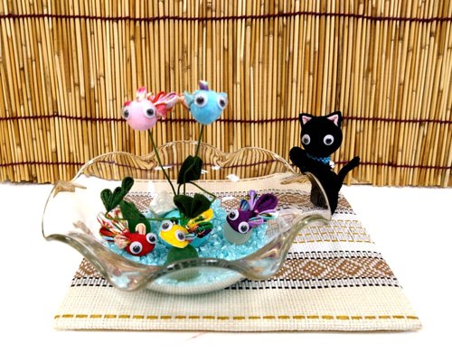 朝顔 猫 金魚鉢 夏のインテリア つまみ細工 その他人形 himadare