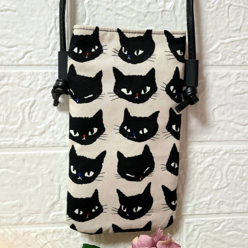 ハンドメイド スマホポシェット ショルダーバッグ サコッシュ 猫柄 