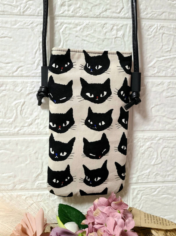 ハンドメイド スマホポシェット ショルダーバッグ サコッシュ 猫柄