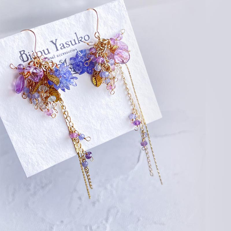 紫陽花 ピアス タンザナイト 天然石 イヤリング 揺れる イヤリング 大ぶり ゴールド 14KGF 7,049円